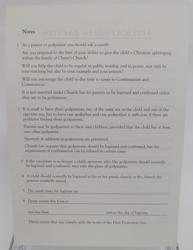 Baptism Application Forms (B1)