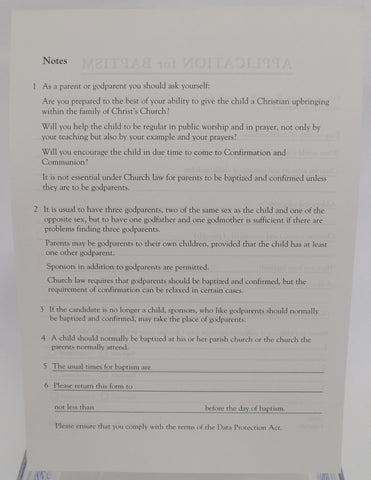 Baptism application forms