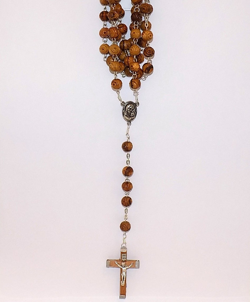 Olivewood Rosary with Engraved Beads