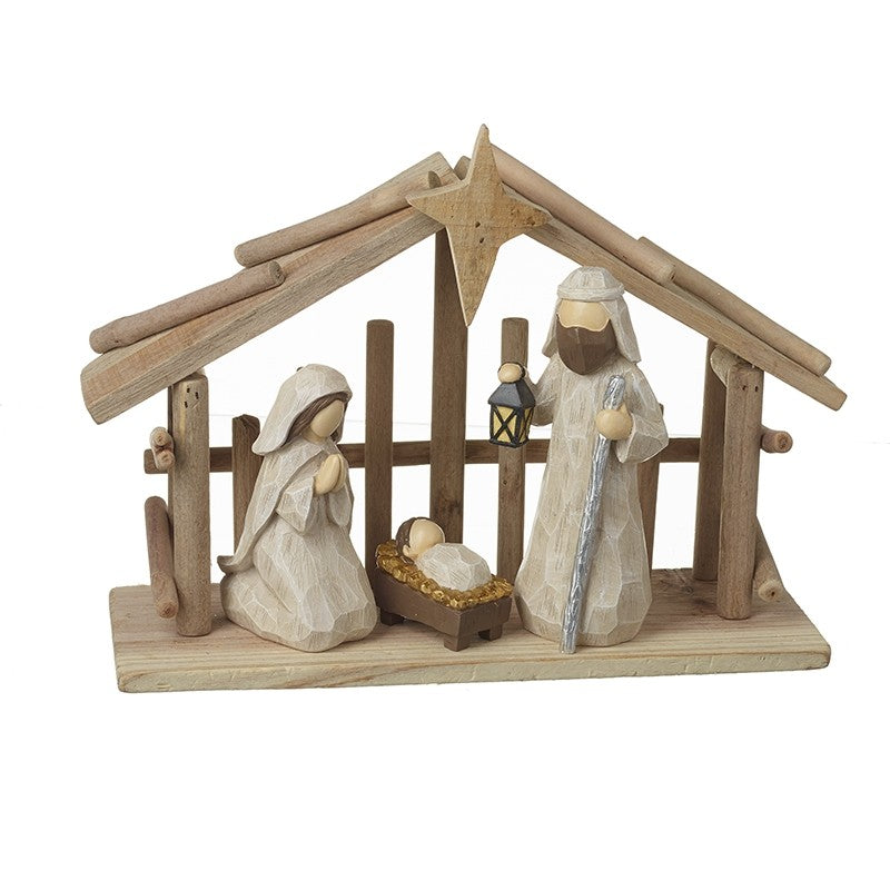 Wooden Nativity Stable Scene